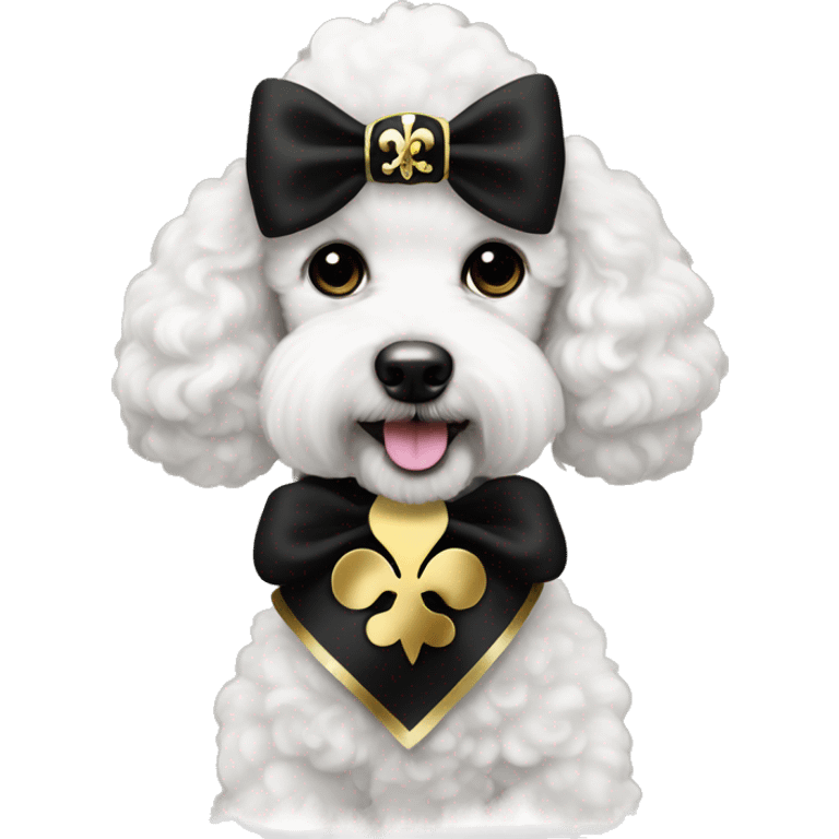 Black and gold bow with gold fleur de lis icon on white poodle emoji