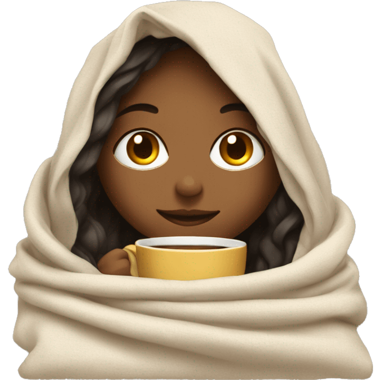 girl inside a blanket sipping coffee eyes closed emoji