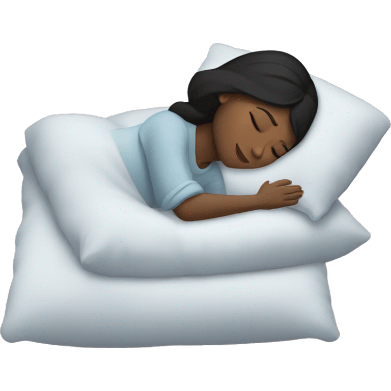 Sleeping woman with brown skin and black hair laying on pillow emoji