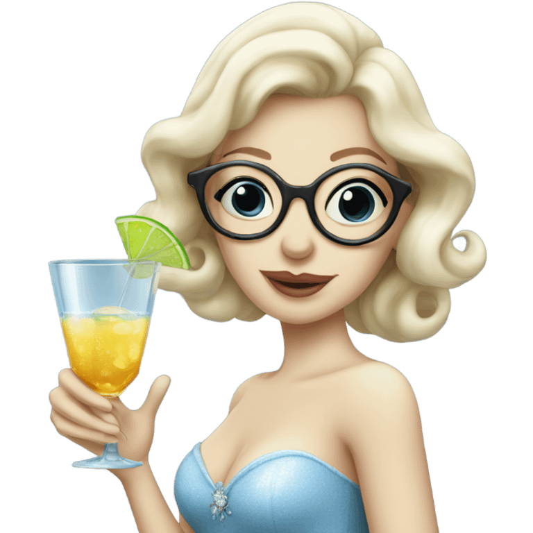 Pale Cinderella wearing glasses drinking a cocktail  emoji