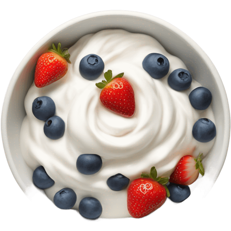 Bowl of skyr topped with Blue Berry, strawberry emoji