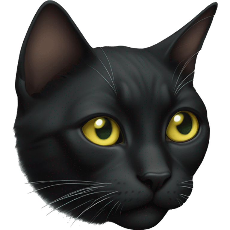 black cat with slim narrow greenish-yellowish eyes and white on its mouth and go up the left side of it’s snout emoji