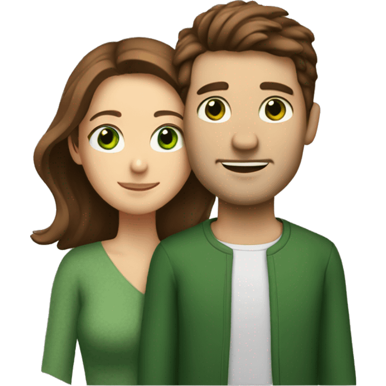 Man with brown hair and green eyes hugs woman with brown hair and brown eyes emoji