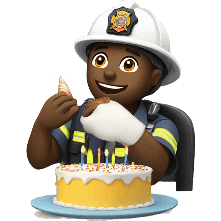 White Firefighter eating birthday cake emoji