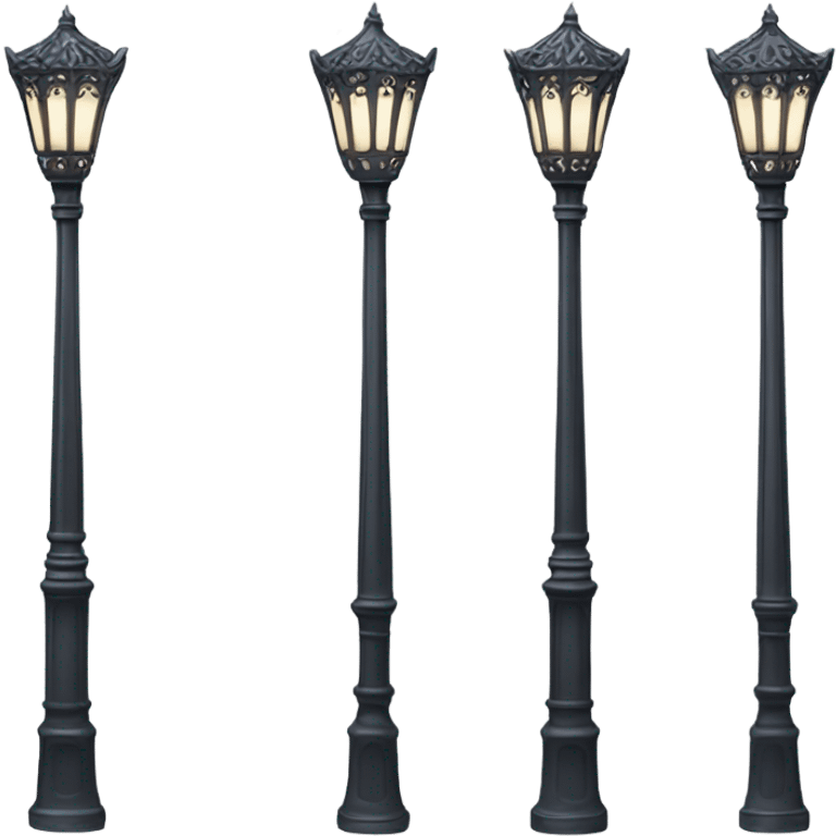 Realistic full length lit filigree lamp post isolated.  emoji