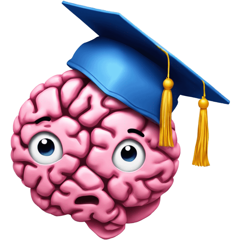 digital brain a pink graduation hat, do not humanize the brain, grad hat must be pink emoji