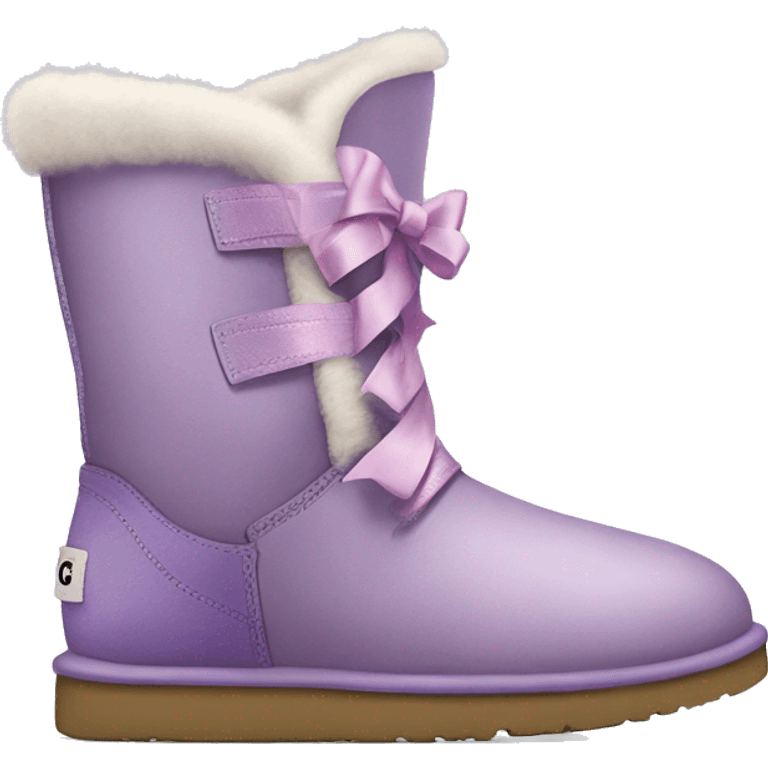 Realistic light purple ugg boots with fur and laced up light purple ribbons tied into bows. emoji