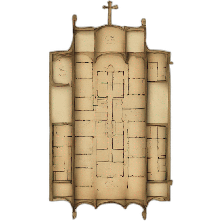 floor plan of a church, medieval, written on a scroll emoji