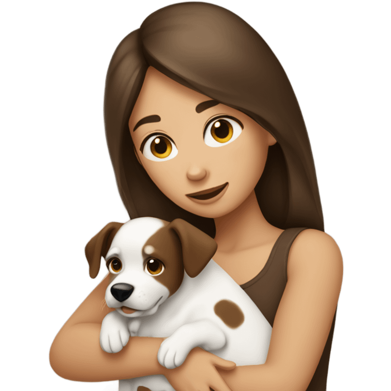 One brunette girl hugging white and briwn dog emoji