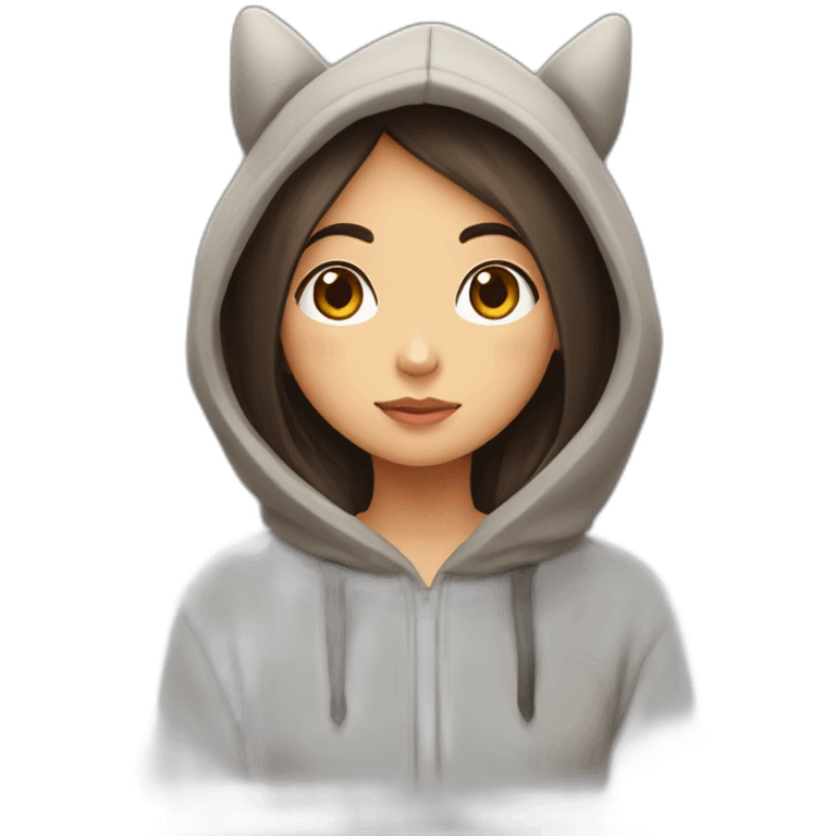 Fille Brune avec un sweat-capuche Totoro emoji