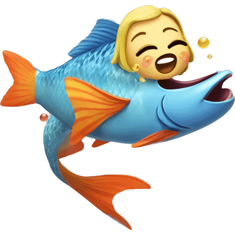 happy singing girlswimming crazy fish emoji