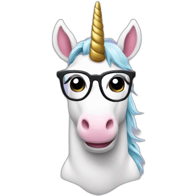 Unicorn with glasses and a phone emoji