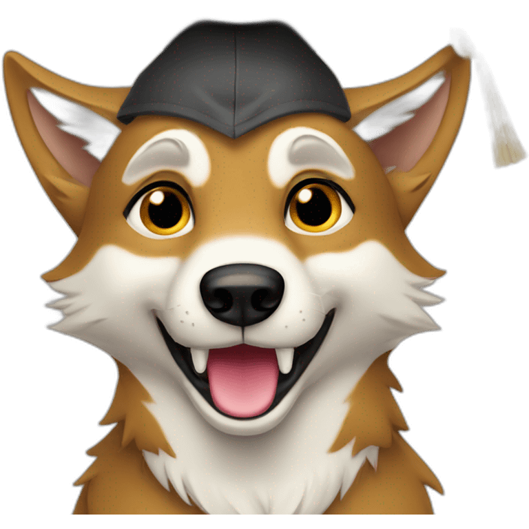 happy wolf in graduation cap emoji