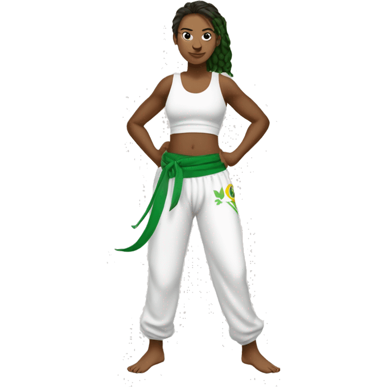 capoeira genie wearing tank top and white capoeira pants with green capoeira belt emoji