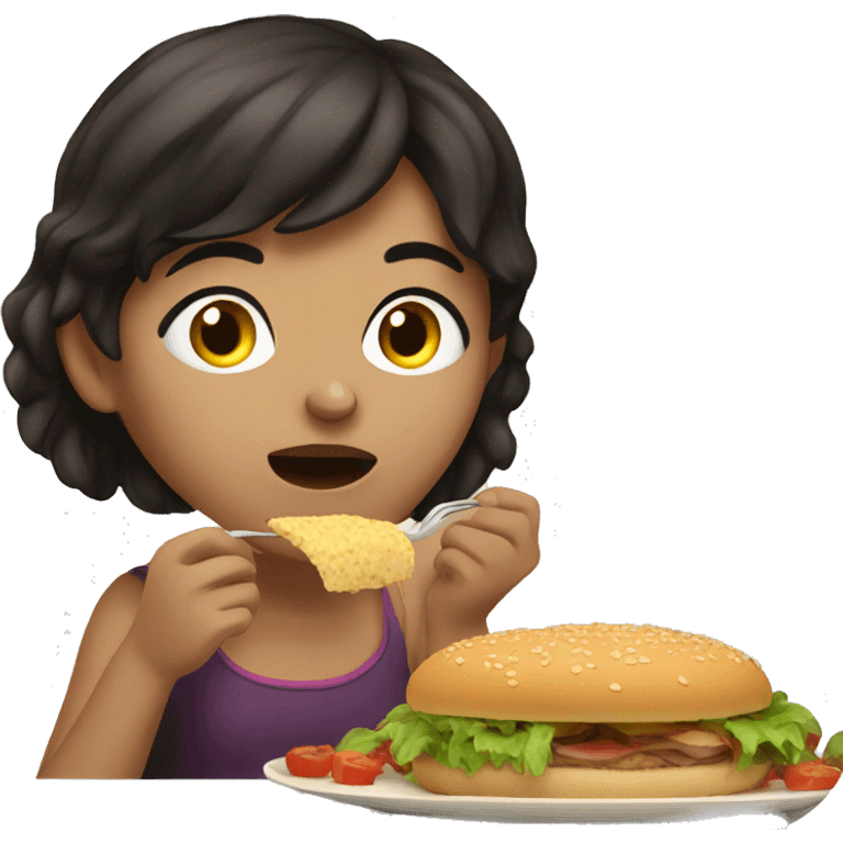 A dark-haired brunette girl eating food. emoji