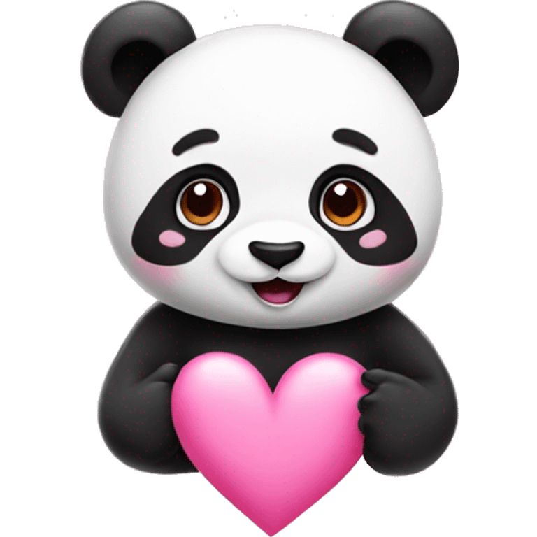 Panda with floating pink heart emojis emoji