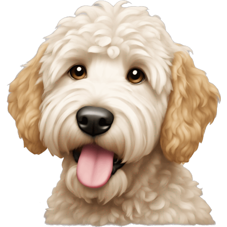 Golden doodle with white emoji