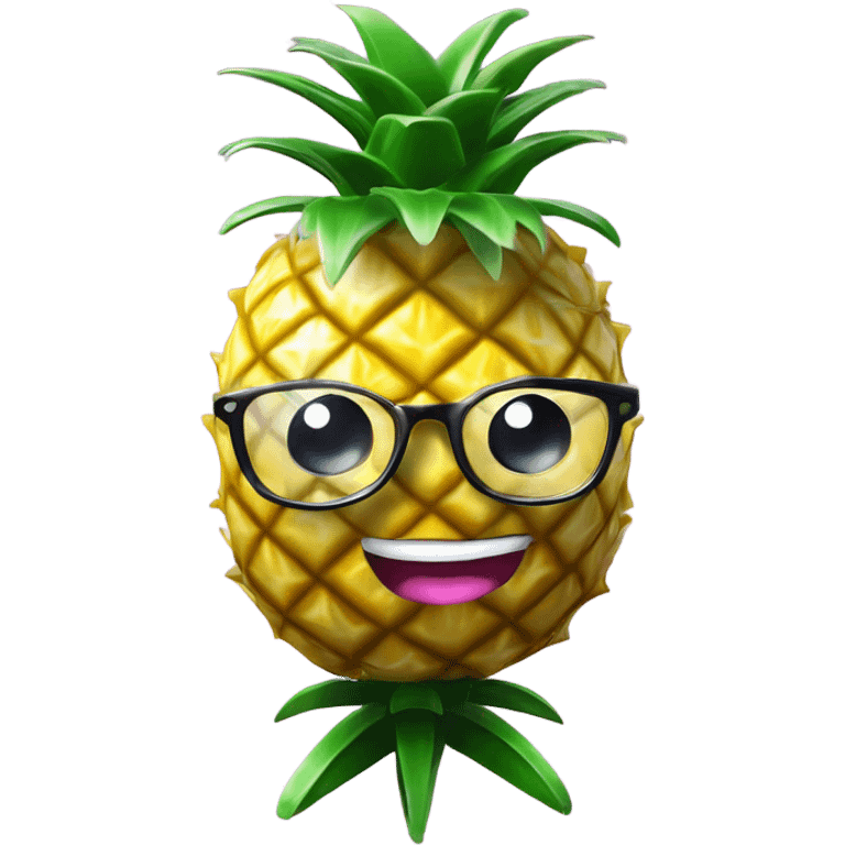 3D elegant pineapple🍍  with big shiny eyes 👀 pineapple holds mirror with its reflection 🪞🍍 emoji