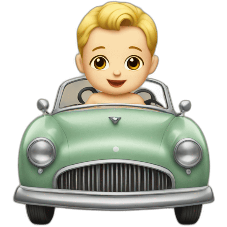 a baby in a vintage car emoji