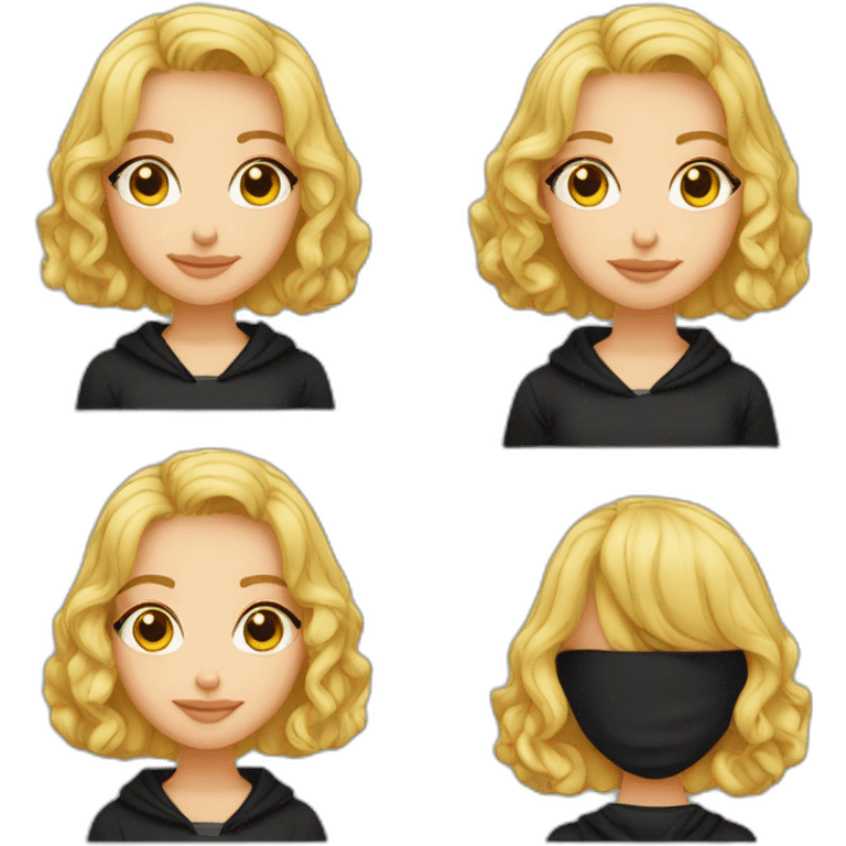 it woman blonde Bob Haircut lite Curly no glasses black outfit hoodies for women emoji