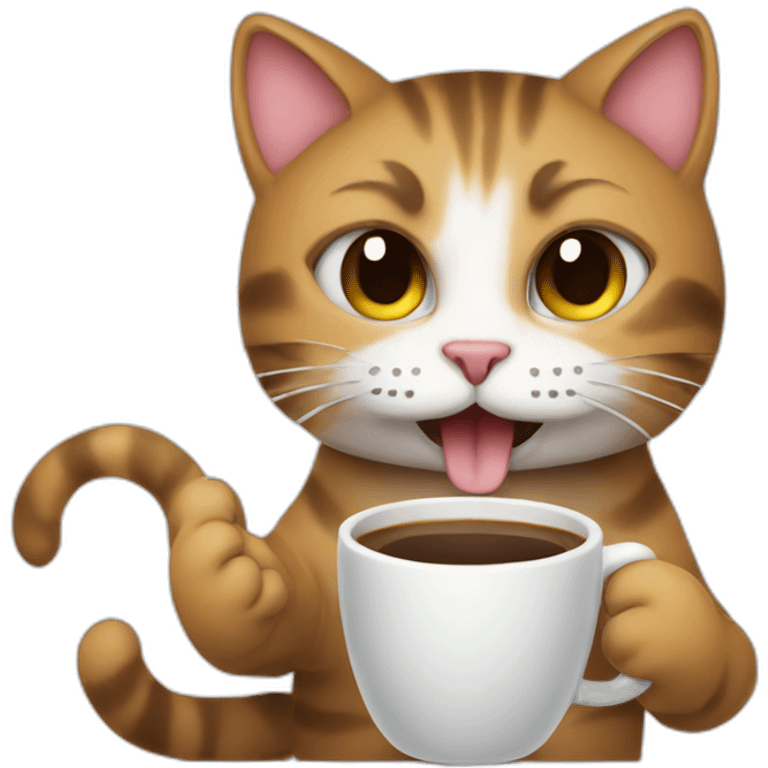 cat drinking coffee and saying meow emoji