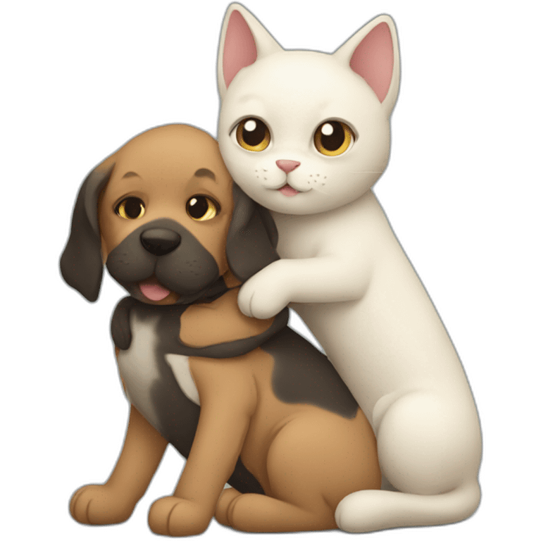 cat hugging a dog emoji