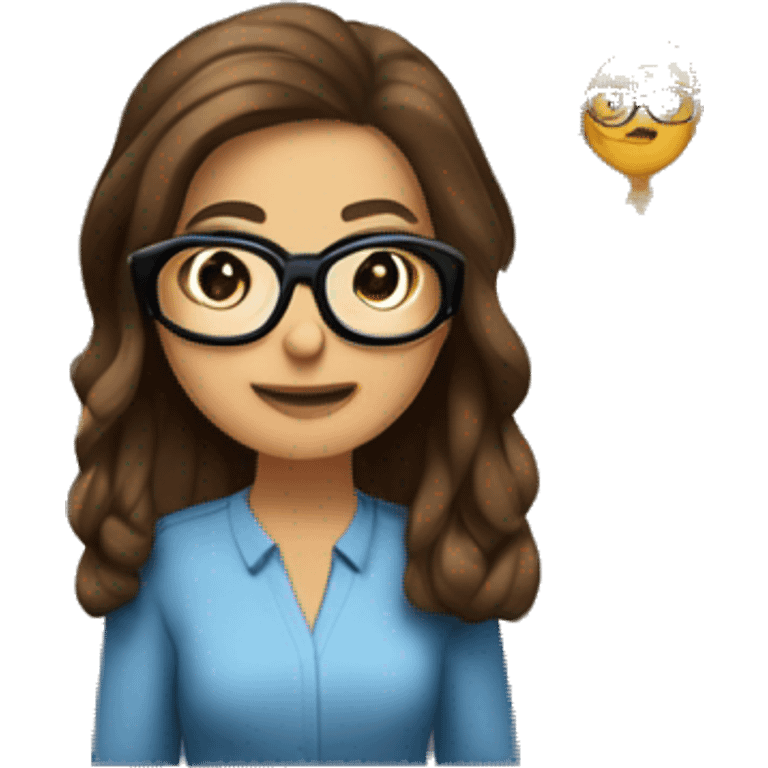 profesora con pelo castaño y corto con gafas rodeada de alumnos emoji