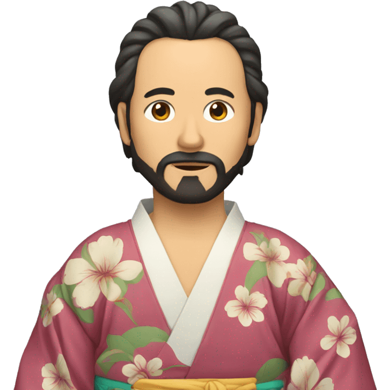 A man with long, tied-back hair and a bit of a beard, wearing a kimono, who does video editing emoji