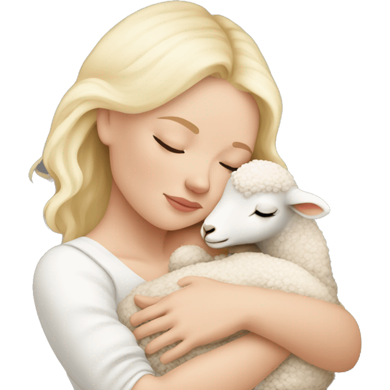 white blonde sleeping newborn baby cuddling with lamb emoji