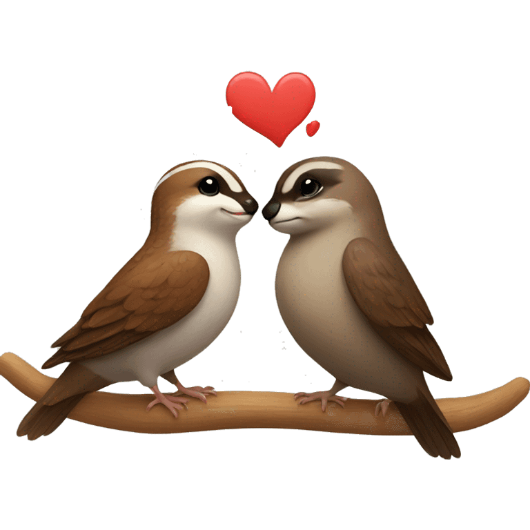 Sparrow and otter with love emoji