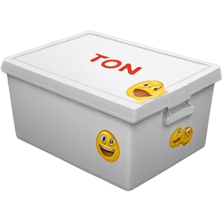 a plastic box with the inscription toni
 emoji