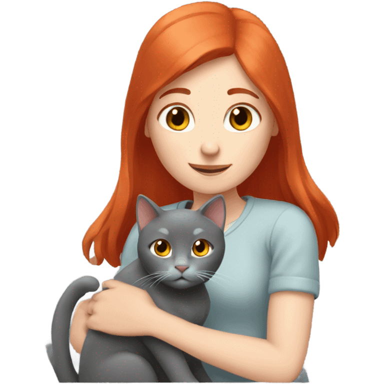 Red hair girl petting her grey cat emoji