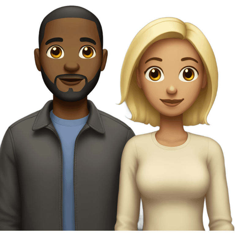 Black man with short hair and beard with light skin black woman couple emoji