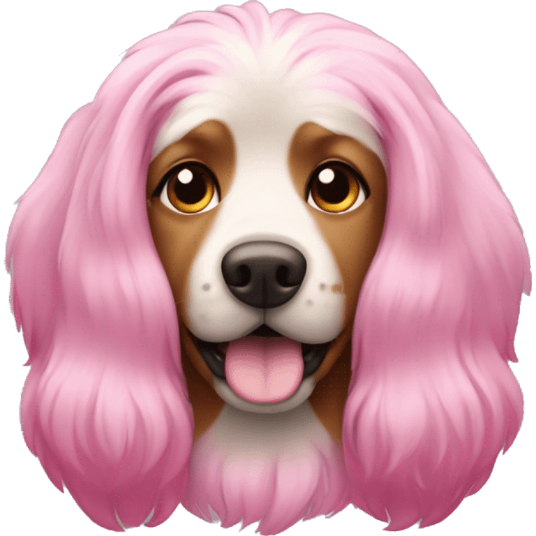 Big dog with pink hair and hearts emoji