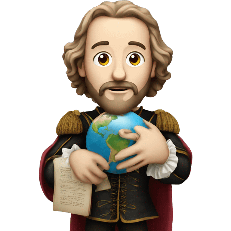 Shakespeare holds a globe in his hands emoji