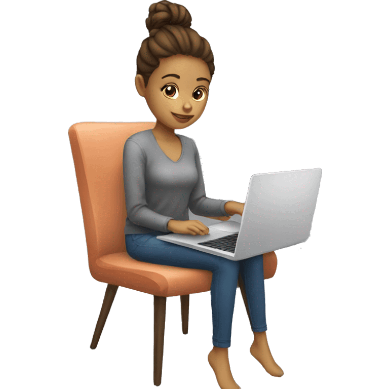 beautiful girl sitting on a chair and working on a laptop emoji