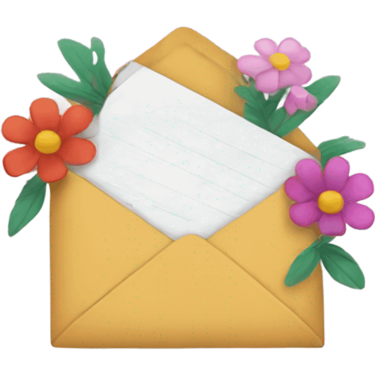 An opened envelope that has flowers coming out of it emoji