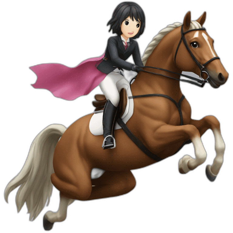 Obstacle flying over equestrian Japanese girl emoji