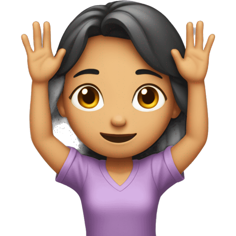 Girl with hands up in V emoji