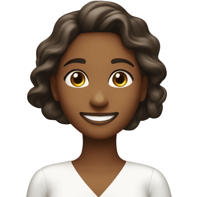 smiling girl in white dress with a speech bubble that says “glo” emoji