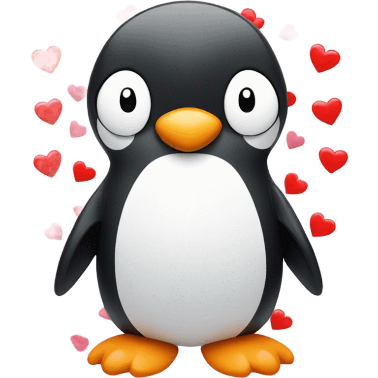 penguin with hearts around it emoji