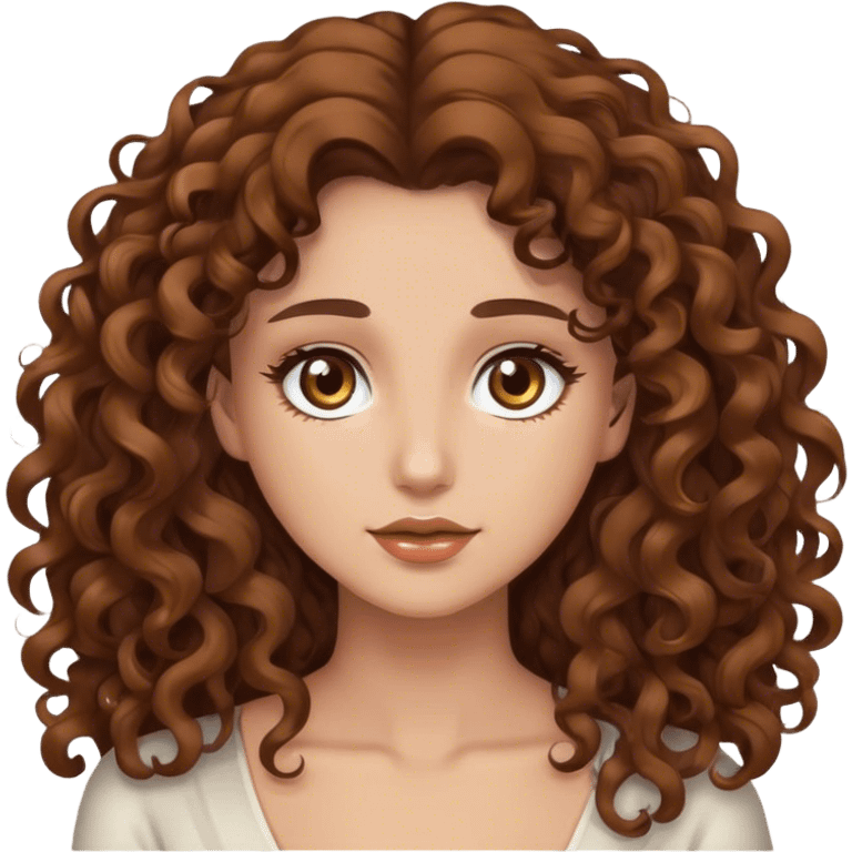 Beautiful woman, brown curly long hair light brown eyes white  emoji