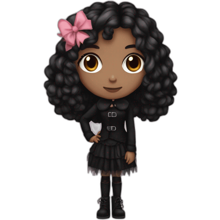 Pink and black gothic clothes, light Brown skin girl, full body, long hair, red and black hair emoji