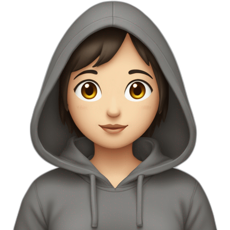 Fille Brune avec un sweat-capuche Totoro gris foncé avec les rond clair de Totoro sur ventre  emoji