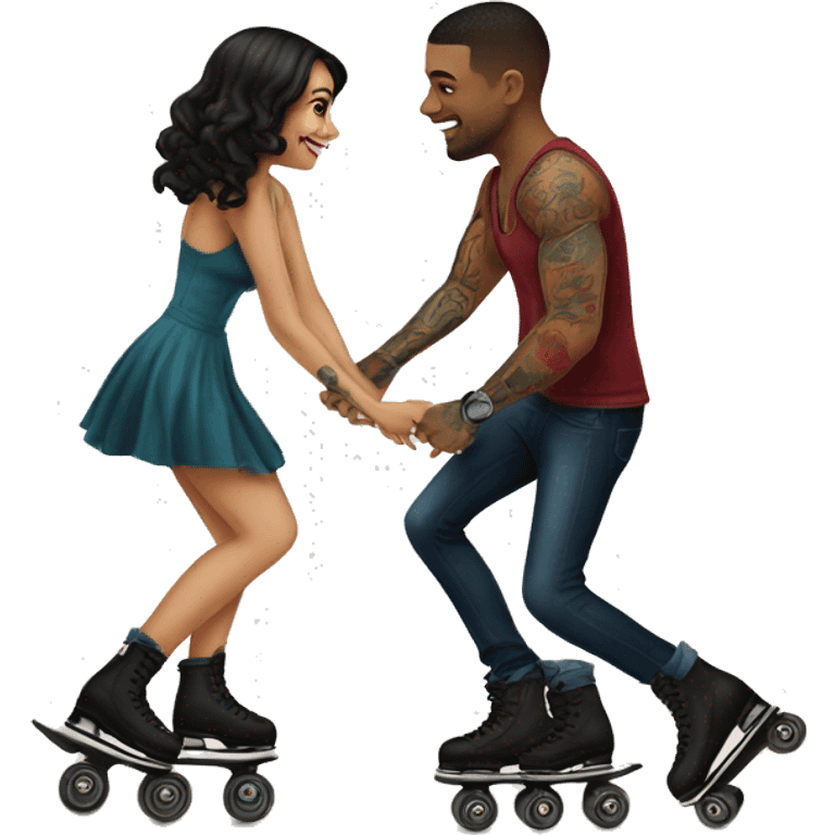 Romantic roller skating date for beautiful tattooed couple emoji