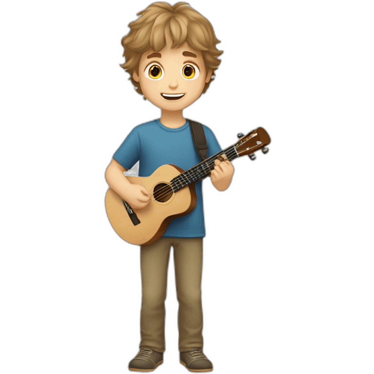 Caucasian-boy-child-shaggy-light-brown-hair-ukelele emoji