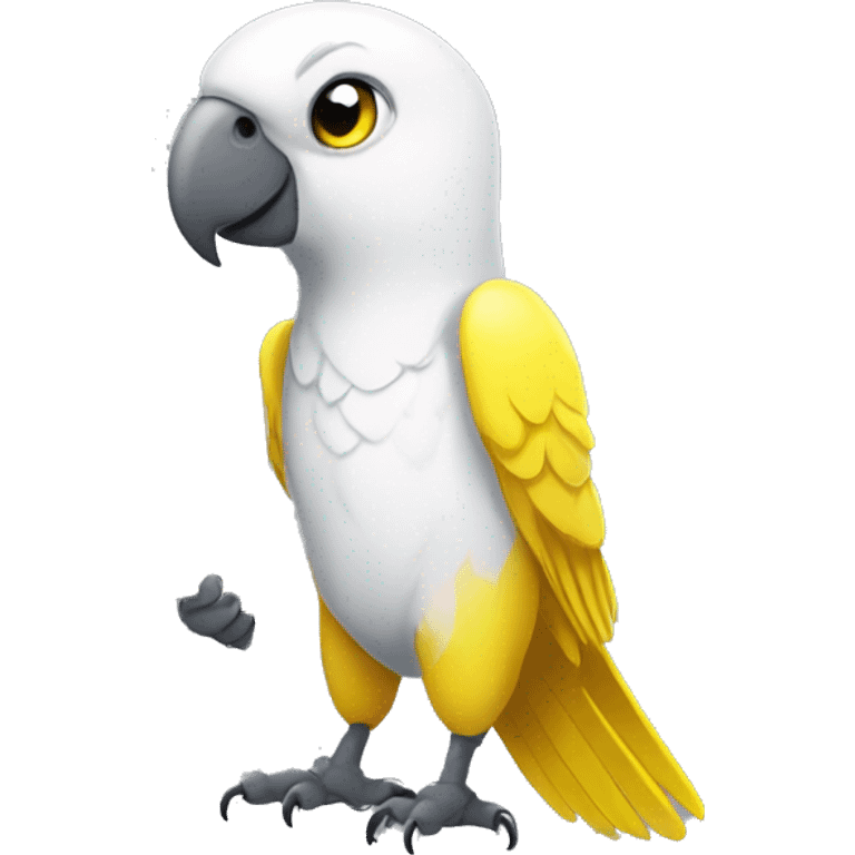 white and yellow parrot  holding a sign with the inscription i love you emoji