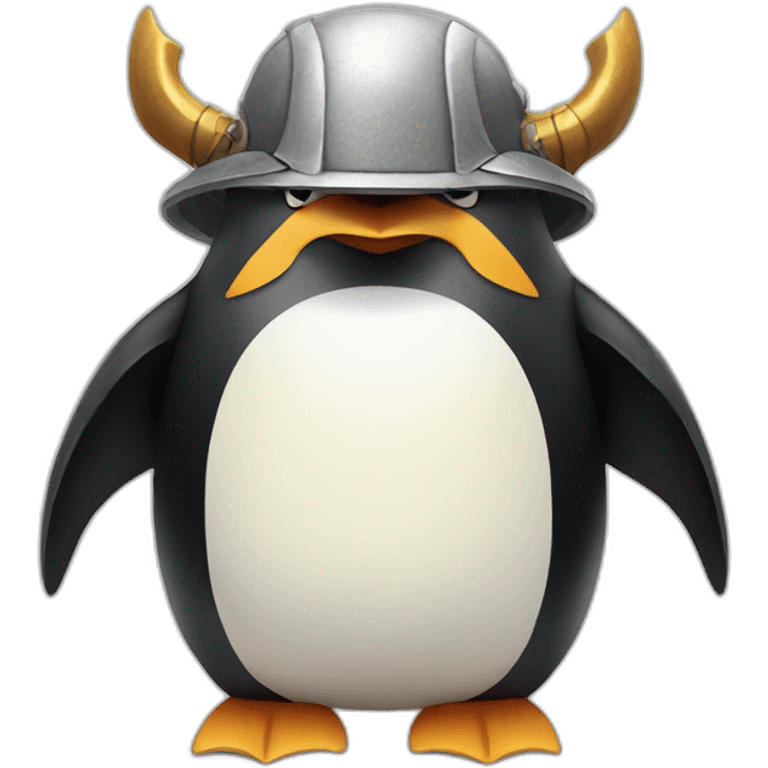 penguin with face wearing samurai helmet with big horns emoji