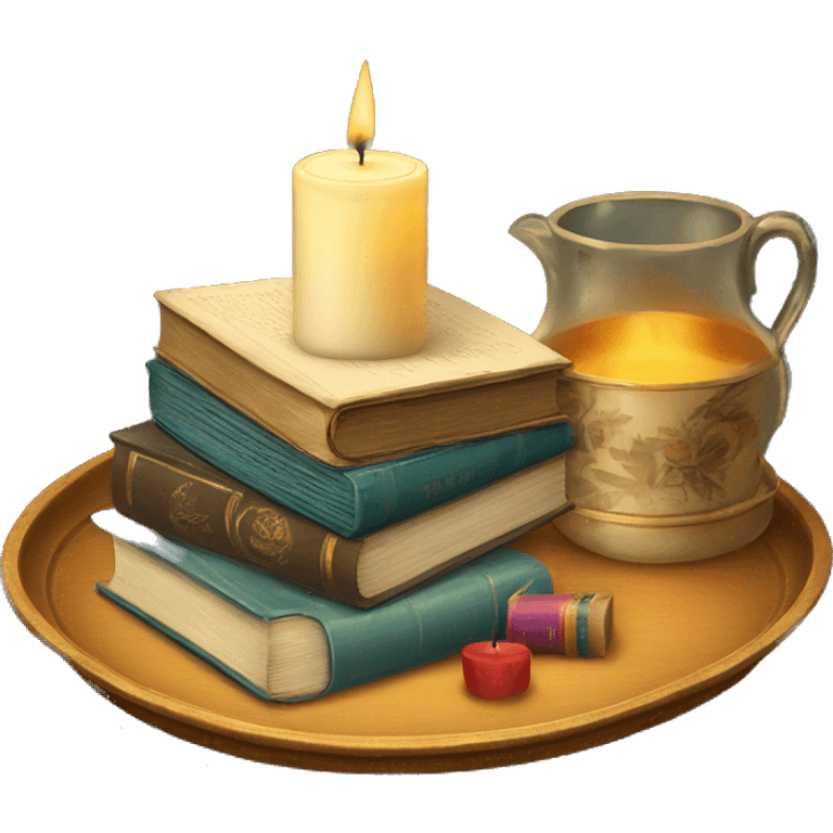 vintage tray with books and candle emoji