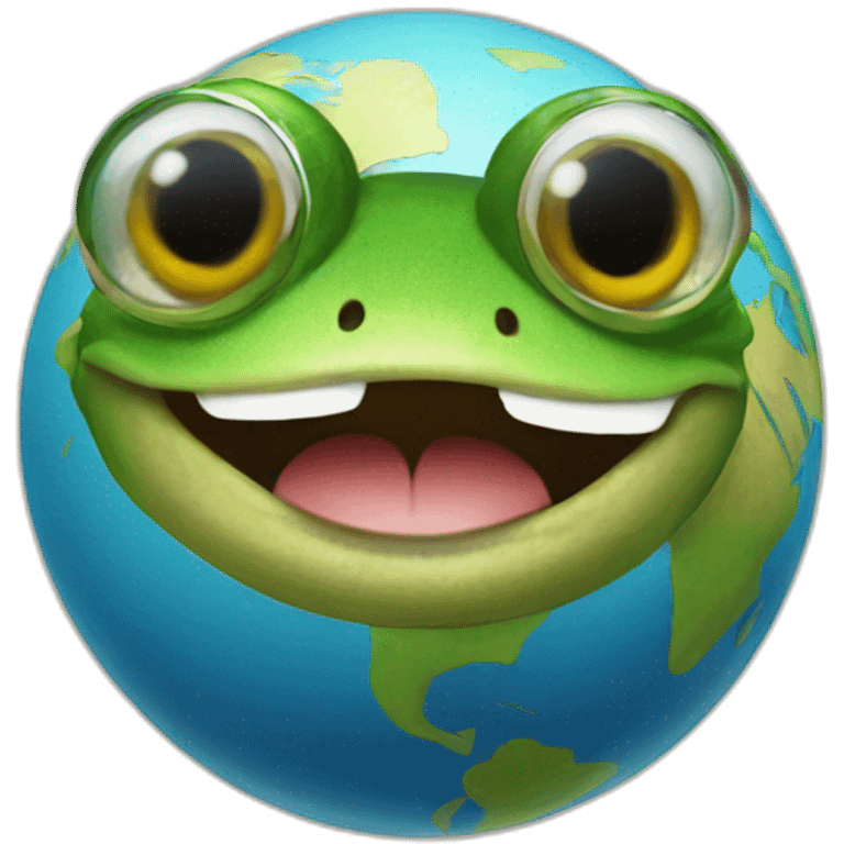 planet Earth with a cartoon smiling frog face with sunglasses emoji